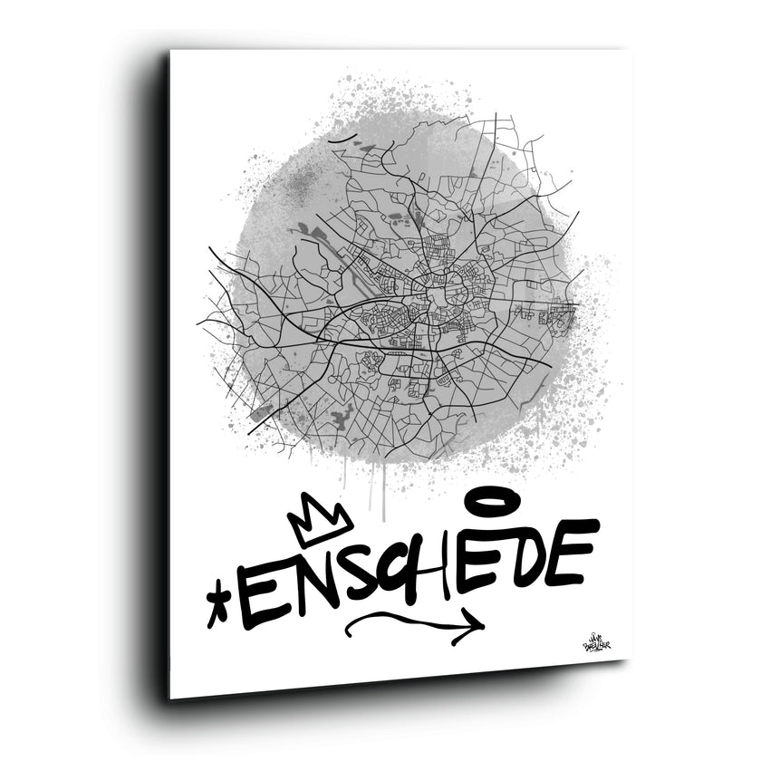 Stadsplattegrond poster van Enschede streetart stijl