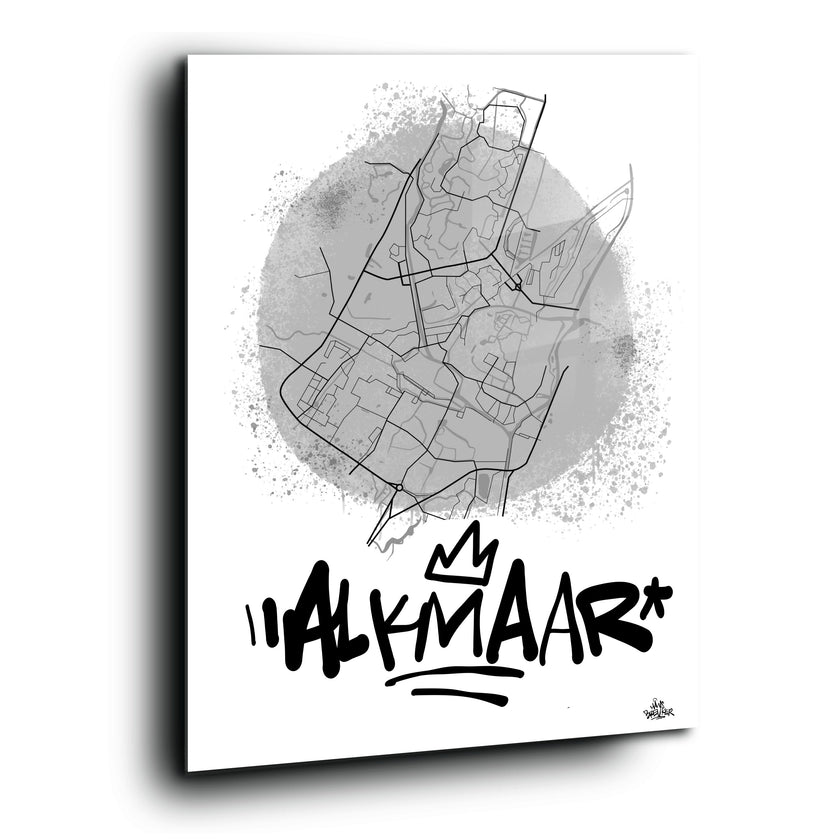 Stadsplattegrond poster van Alkmaar streetart stijl