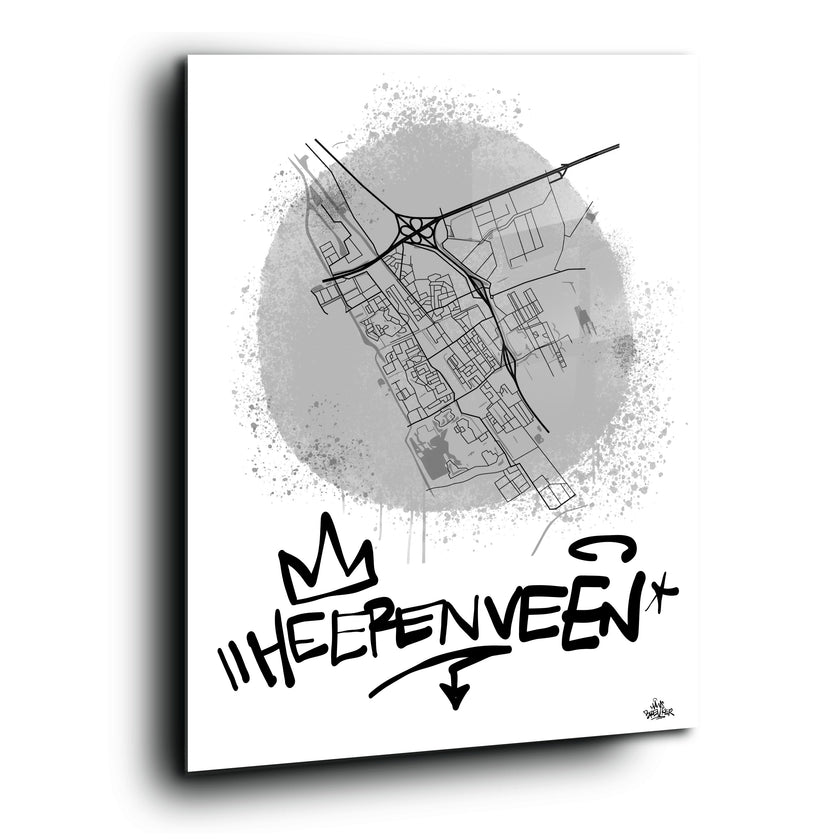 Stadsplattegrond poster van Heerenveen streetart stijl