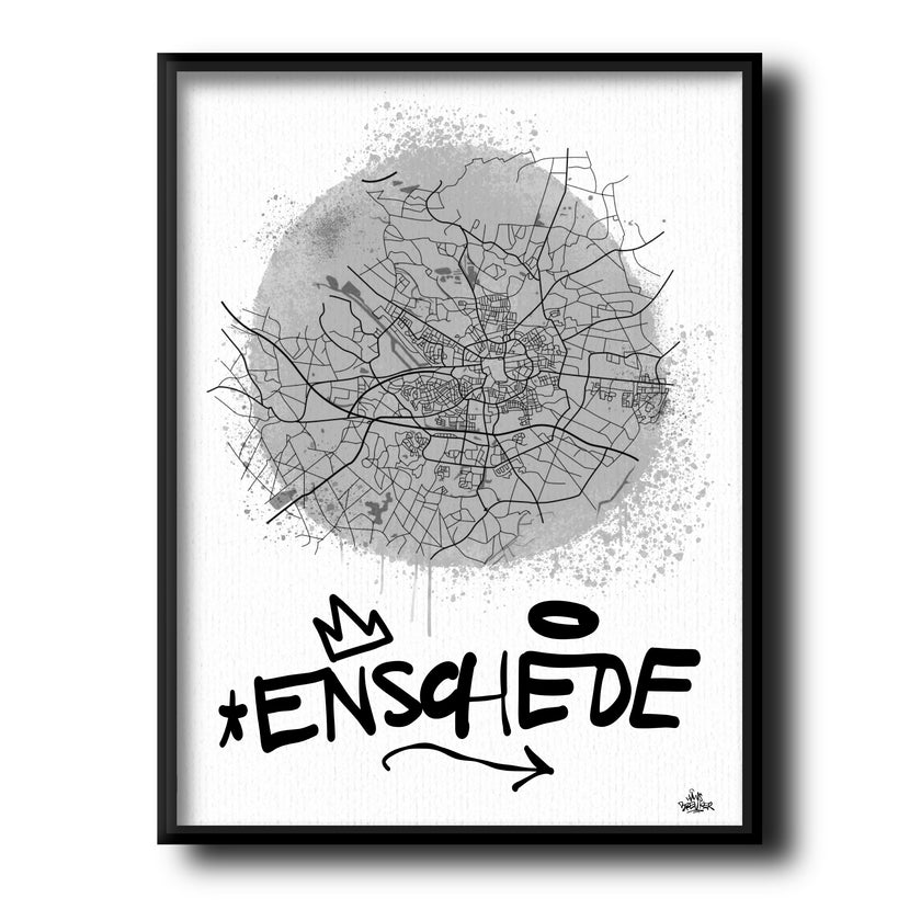 Stadsplattegrond poster van Enschede streetart stijl