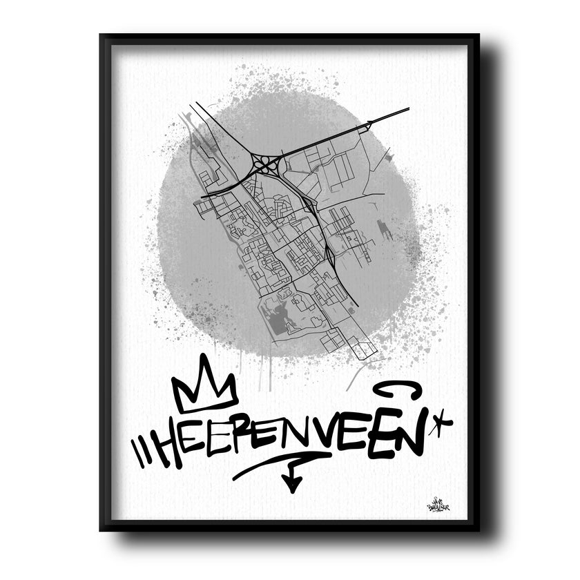 Stadsplattegrond poster van Heerenveen streetart stijl