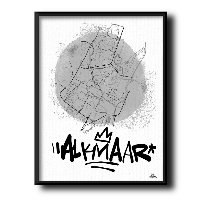 Stadsplattegrond poster van Alkmaar streetart stijl