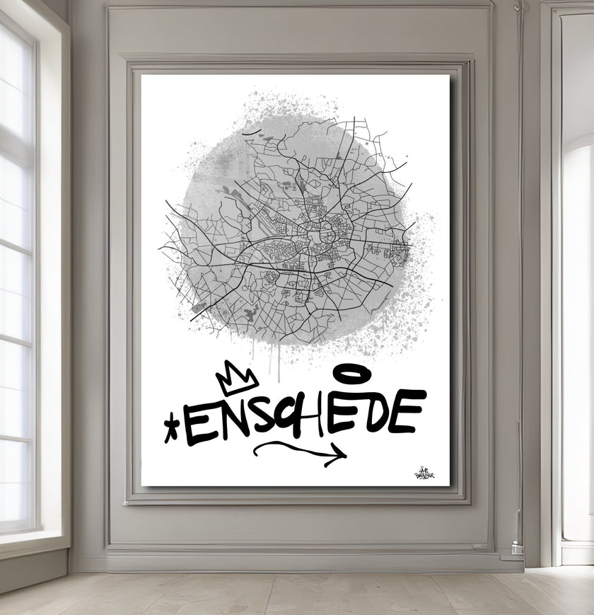 Stadsplattegrond poster van Enschede streetart stijl