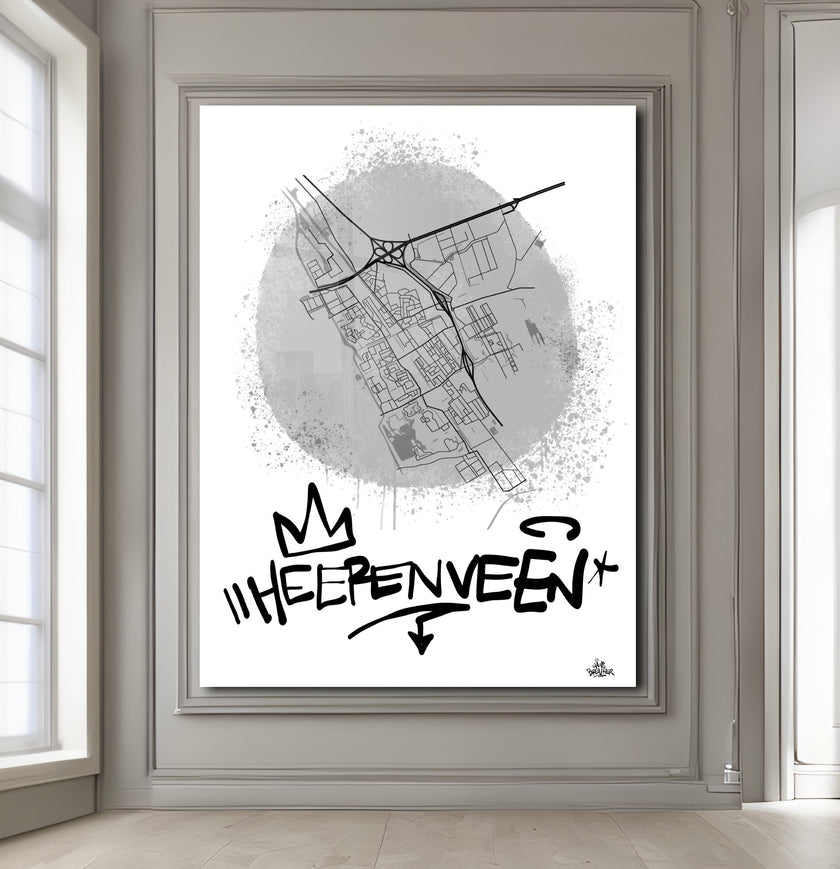 Stadsplattegrond poster van Heerenveen streetart stijl