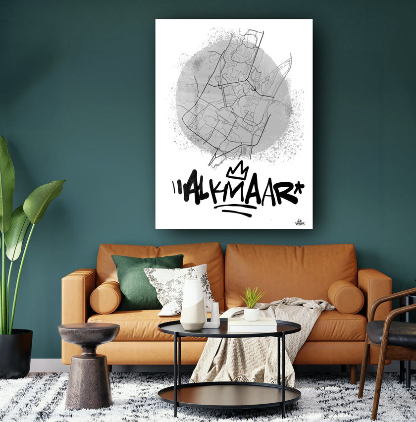 Stadsplattegrond poster van Alkmaar streetart stijl