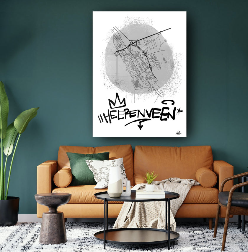 Stadsplattegrond poster van Heerenveen streetart stijl