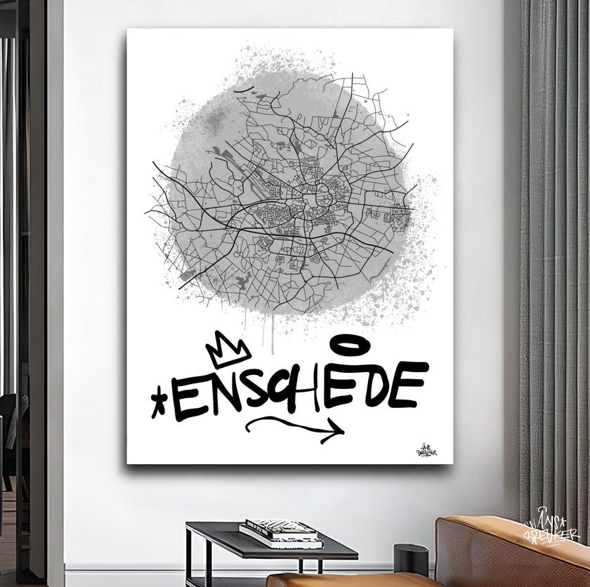 Stadsplattegrond poster van Enschede streetart stijl