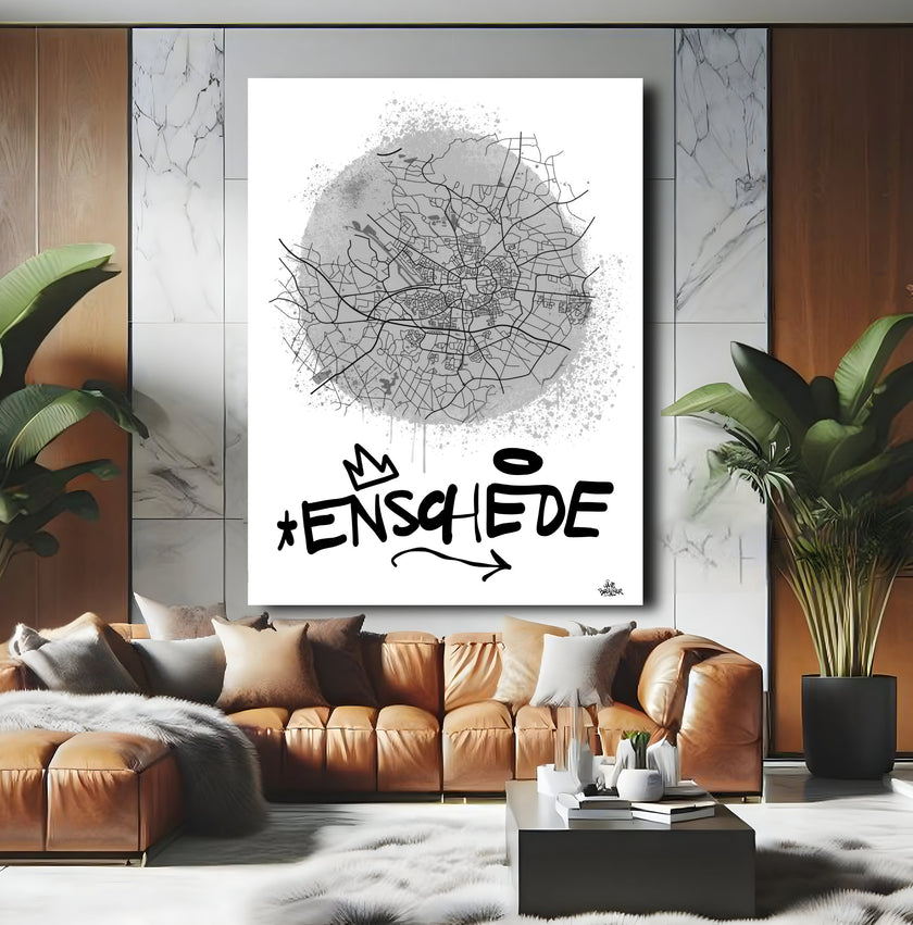 Stadsplattegrond poster van Enschede streetart stijl