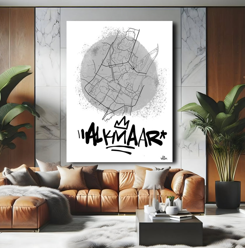 Stadsplattegrond poster van Alkmaar streetart stijl