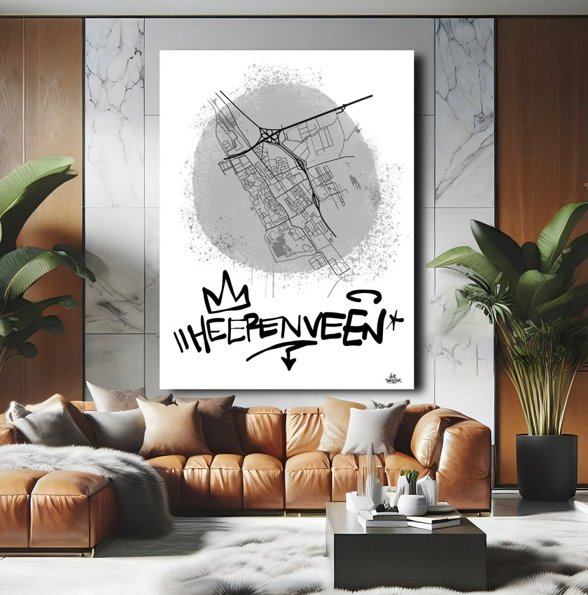 Stadsplattegrond poster van Heerenveen streetart stijl