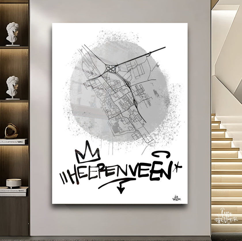 Stadsplattegrond poster van Heerenveen streetart stijl