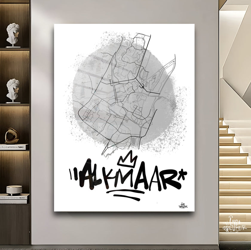 Stadsplattegrond poster van Alkmaar streetart stijl