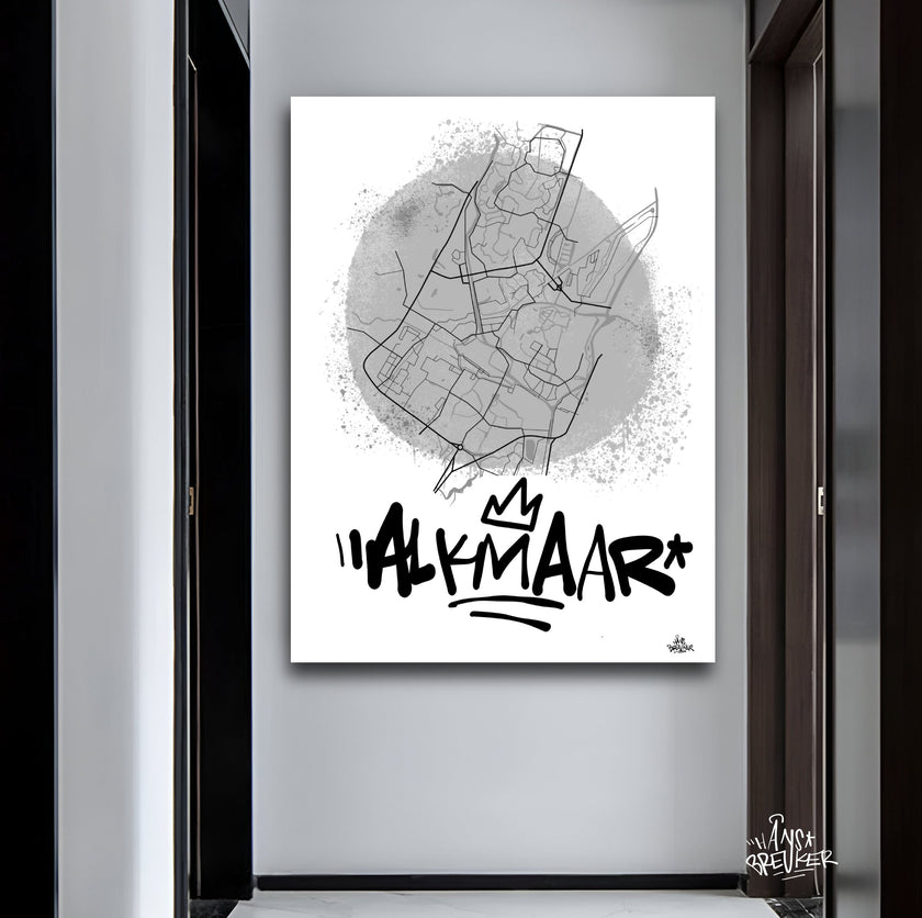 Stadsplattegrond poster van Alkmaar streetart stijl