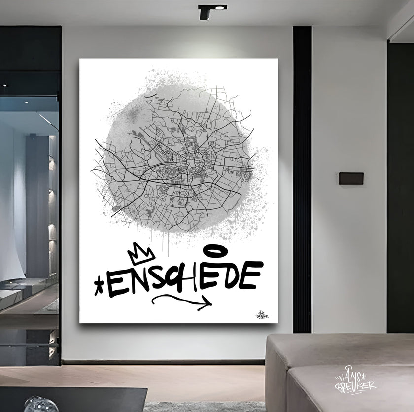 Stadsplattegrond poster van Enschede streetart stijl