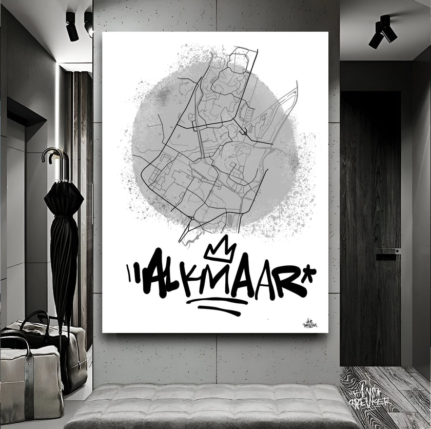 Stadsplattegrond poster van Alkmaar streetart stijl