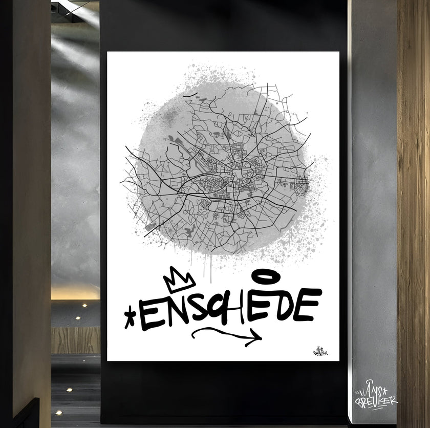 Stadsplattegrond poster van Enschede streetart stijl