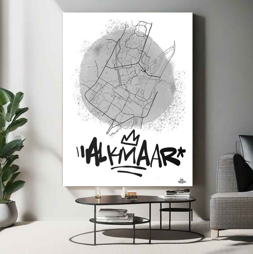 Stadsplattegrond poster van Alkmaar streetart stijl