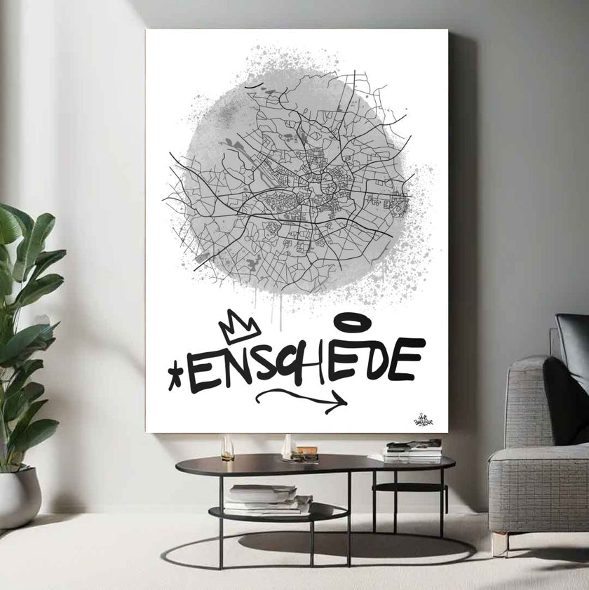 Stadsplattegrond poster van Enschede streetart stijl