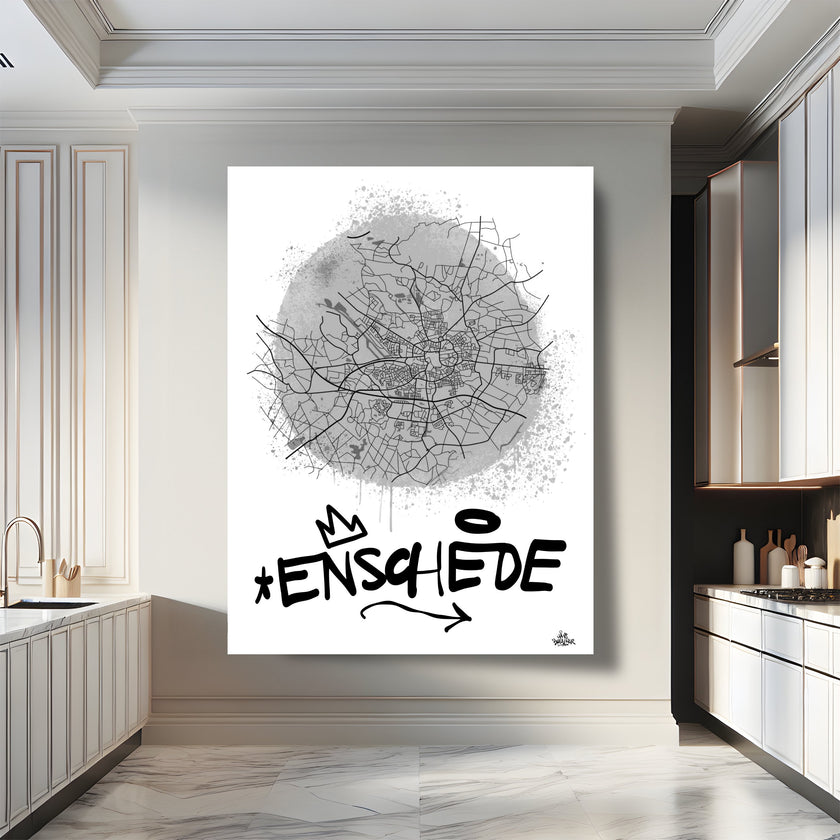 Stadsplattegrond poster van Enschede streetart stijl