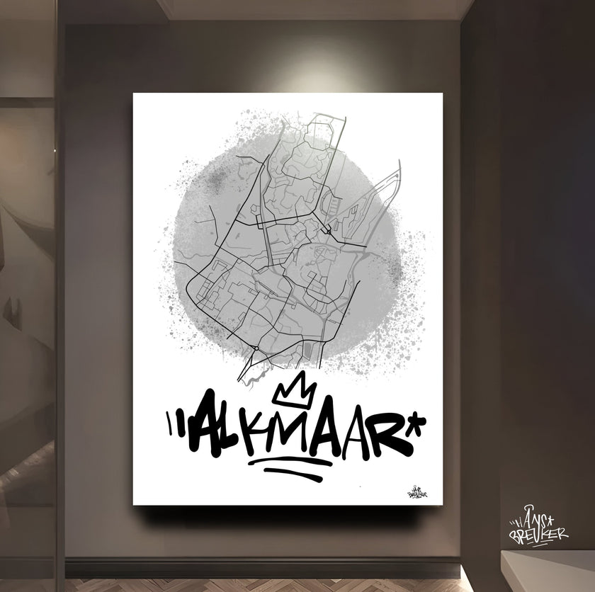 Stadsplattegrond poster van Alkmaar streetart stijl