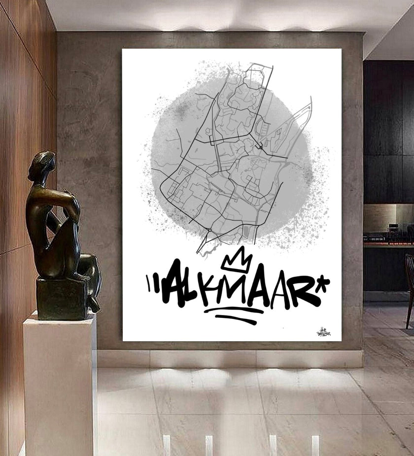 Stadsplattegrond poster van Alkmaar streetart stijl