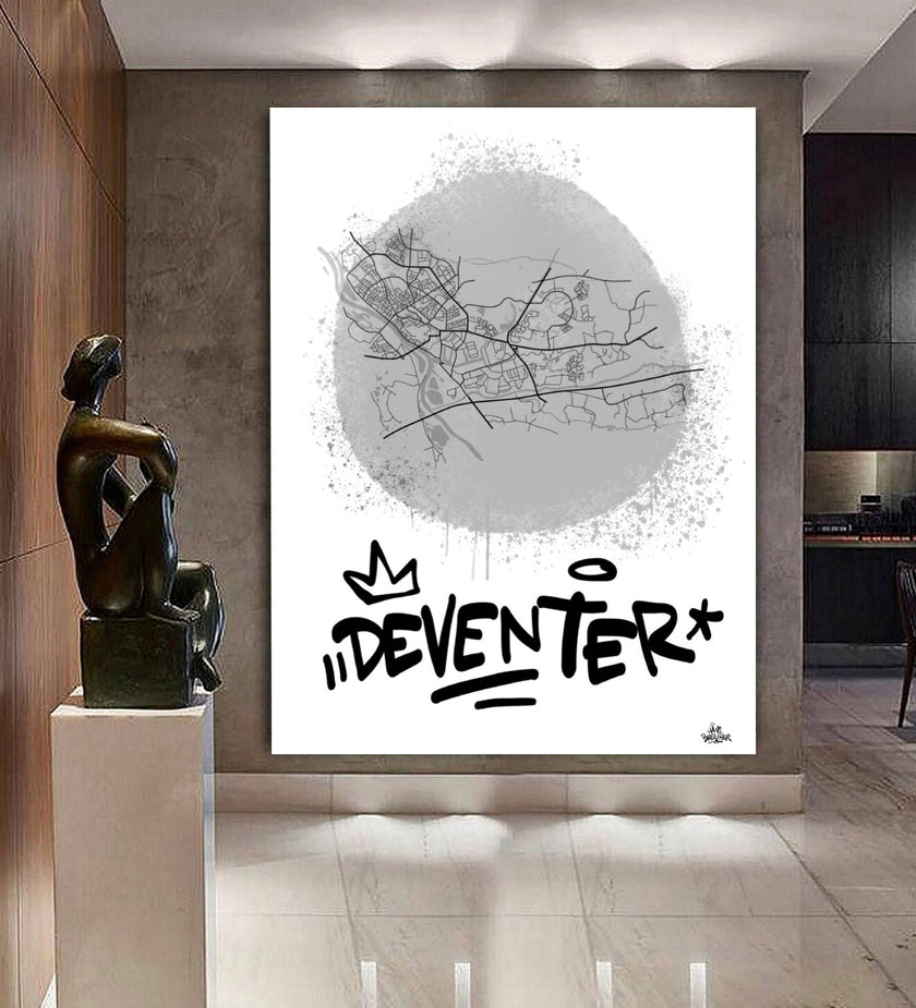 Stadsplattegrond poster van Deventer streetart stijl