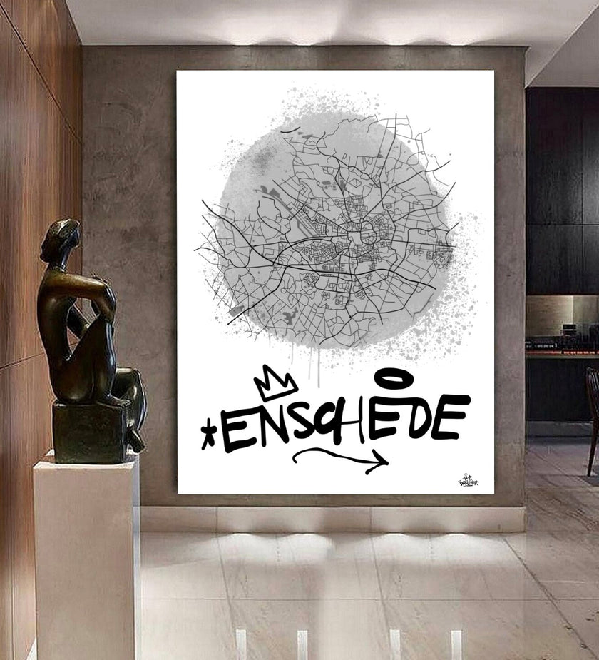 Stadsplattegrond poster van Enschede streetart stijl